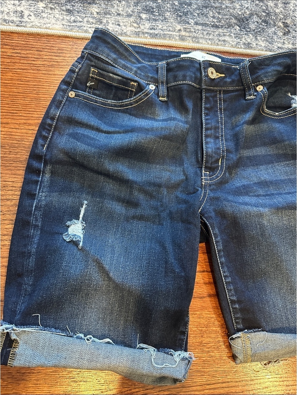 Women's Dark Blue Distressed Denim Bermuda Shorts Size 9/ - Picture 3 of 5